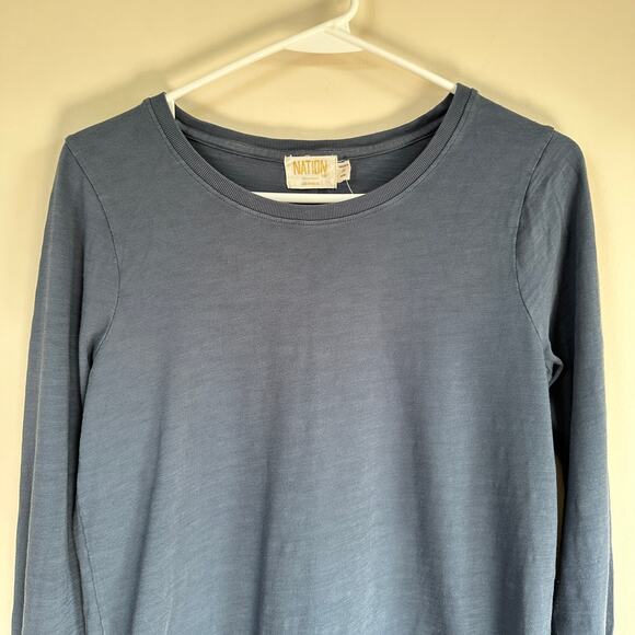 Nation LTD Janae Slim Crew Tee Long Sleeve Button Cuff T-Shirt Blue Womens M - Picture 3 of 12